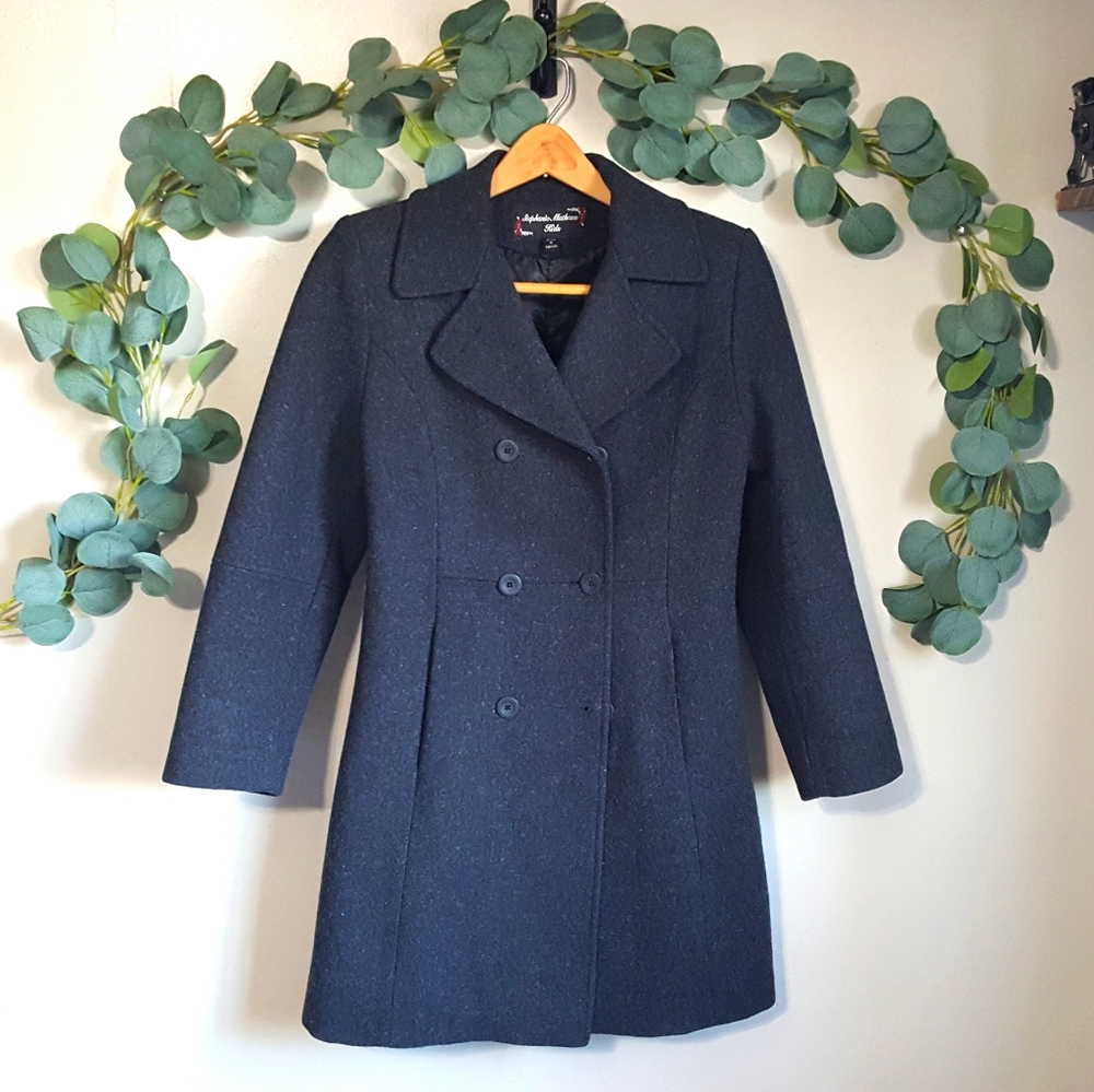 Stephanie Mathews Gray wool pea coat trench jacket